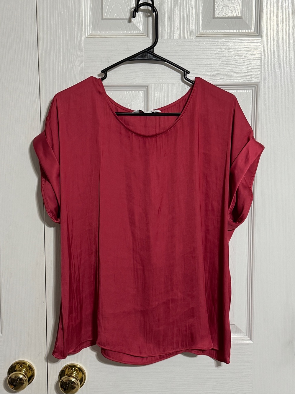 Nine West Deep Red Short-Sleeve Satin Blouse